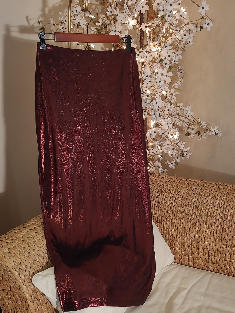 Cupshe Deep Red Wine Metallic Maxi Skirt